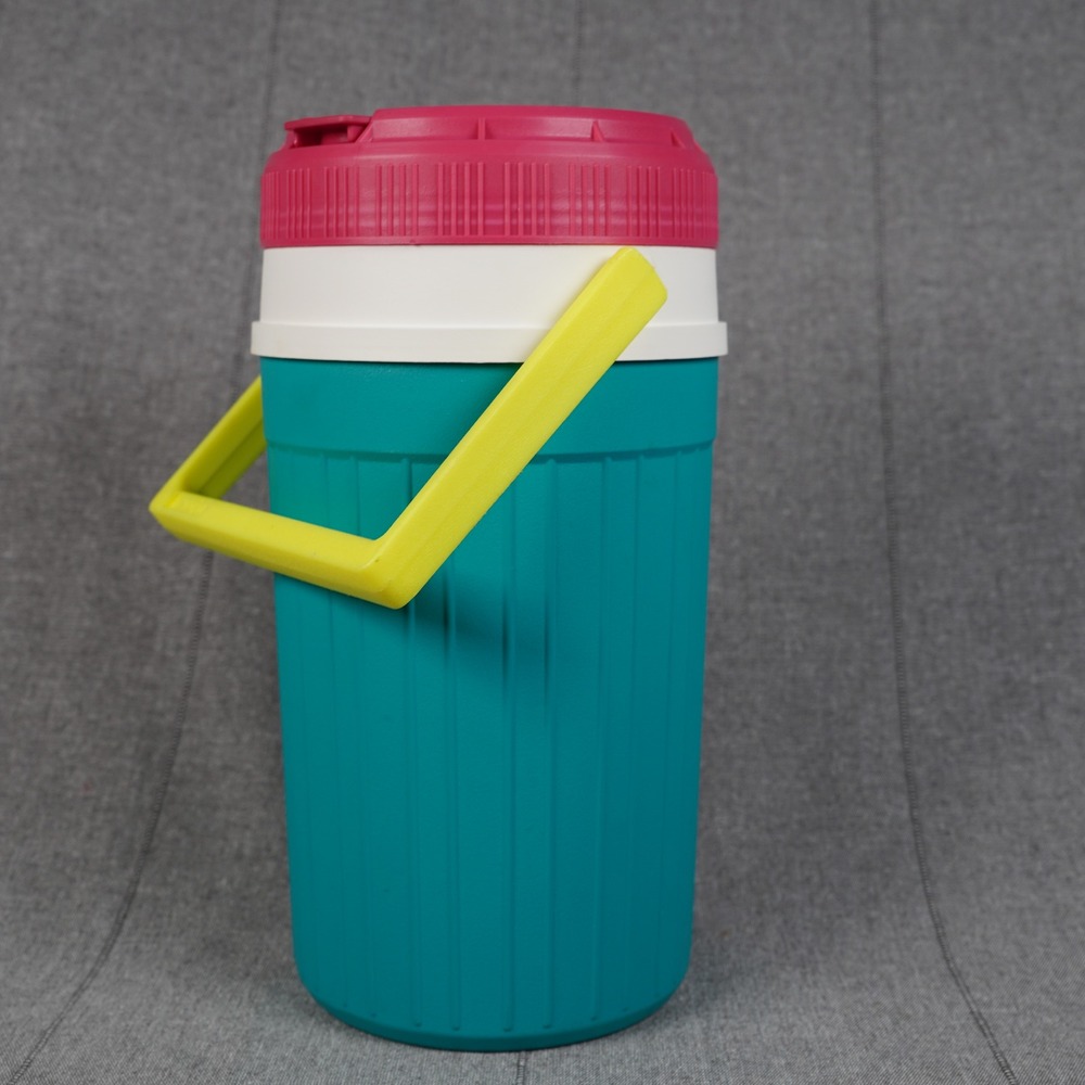 Vintage Igloo Half Gallon Water Jug Cooler 90s Teal Pink Yellow Made in USA